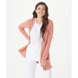 Barefoot‎ Dreams Cozy Chic Ultra Lite Peach Hooded Front Pocket Cardigan